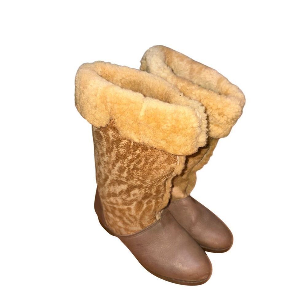 Vintage Hush Puppy Full Shearling Apre' Winter Mid Calf Boots Women size 7.5